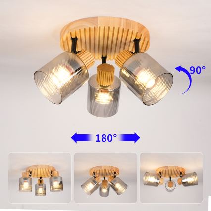 Brilagi - Faretto HYGGE 3xE14/15W/230V legno/fumé