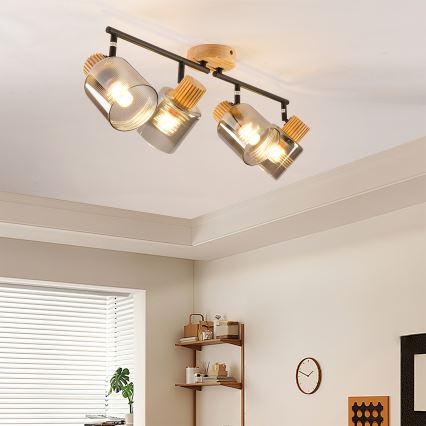 Brilagi - Faretto HYGGE 4xE14/15W/230V legno di caucciù/fumé