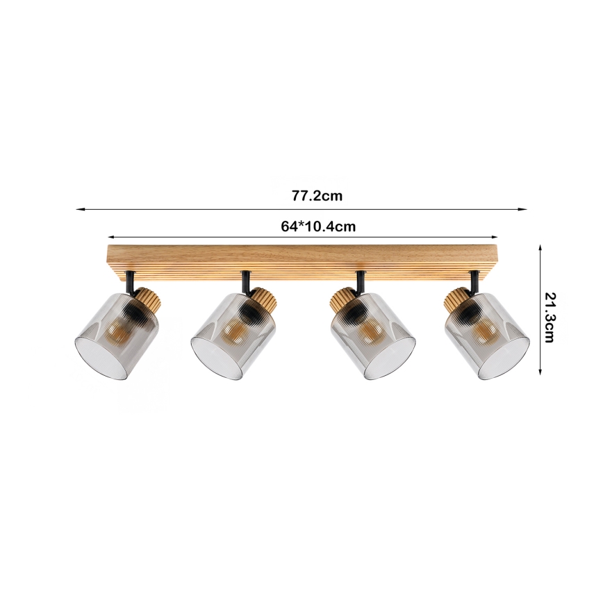 Brilagi - Faretto HYGGE 4xE14/15W/230V legno di caucciù/fumé