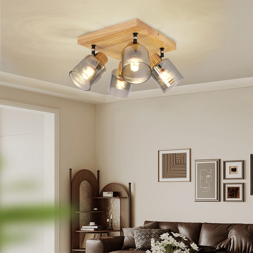 Brilagi - Faretto HYGGE 4xE14/15W/230V legno di gomma/vetro fumé