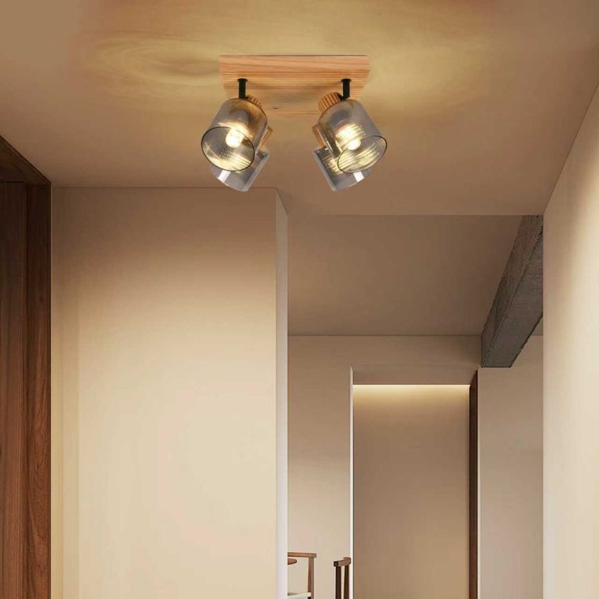 Brilagi - Faretto HYGGE 4xE14/15W/230V legno di gomma/vetro fumé