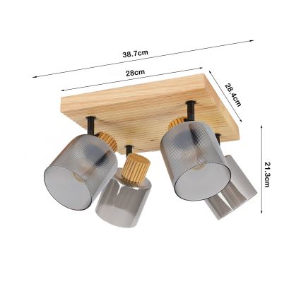 Brilagi - Faretto HYGGE 4xE14/15W/230V legno di gomma/vetro fumé