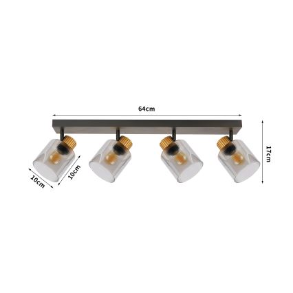 Brilagi - Faretto HYGGE 4xE14/15W/230V nero/vetro fumé