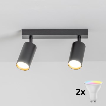 Brilagi - Faretto LED RGBW dimmerabile SELE 2xGU10/6W/230V 3000K nero/oro + telecomando