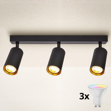 Brilagi - Faretto LED RGBW dimmerabile SELE 3xGU10/6W/230V 3000K nero/oro + telecomando