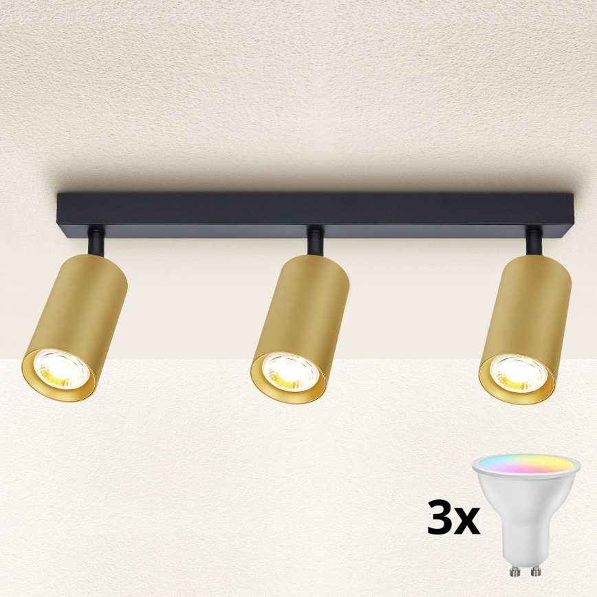 Brilagi - Faretto LED RGBW dimmerabile SELE GOLDEN 3xGU10/6,5W/230V 2700-6500K nero/oro