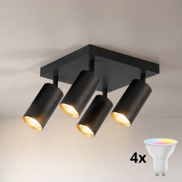 Brilagi - Faretto LED RGBW dimmerabile SELE SQUARE 4xGU10/6,5W/230V 2700-6500K nero/oro