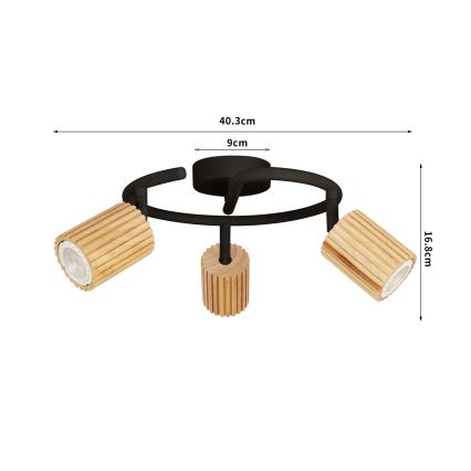 Brilagi - Faretto MODERN WOOD 3xGU10/8W/230V legno di caucciù/nero