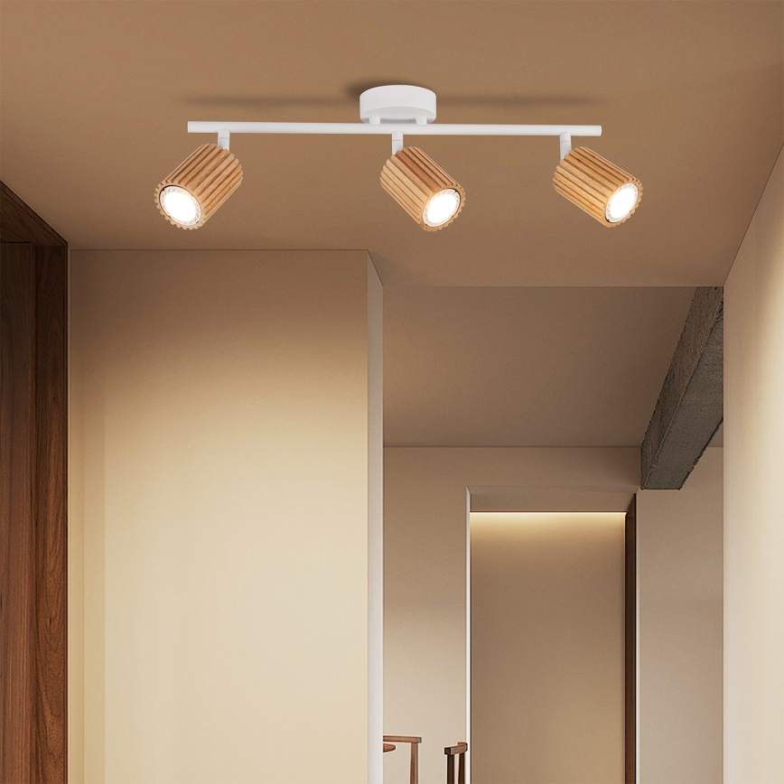 Brilagi - Faretto MODERN WOOD 3xGU10/8W/230V legno di hevea/bianco