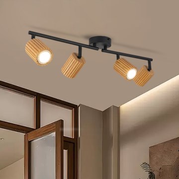 Brilagi - Faretto MODERN WOOD 4xGU10/8W/230V Hevea/nero