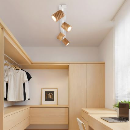 Brilagi - Faretto MODERN WOOD 4xGU10/8W/230V legno di caucciù/bianco
