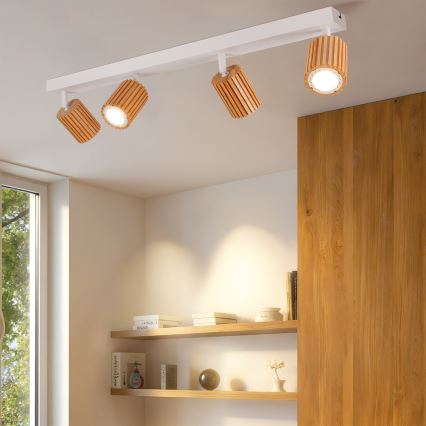 Brilagi - Faretto MODERN WOOD 4xGU10/8W/230V legno di caucciù/bianco