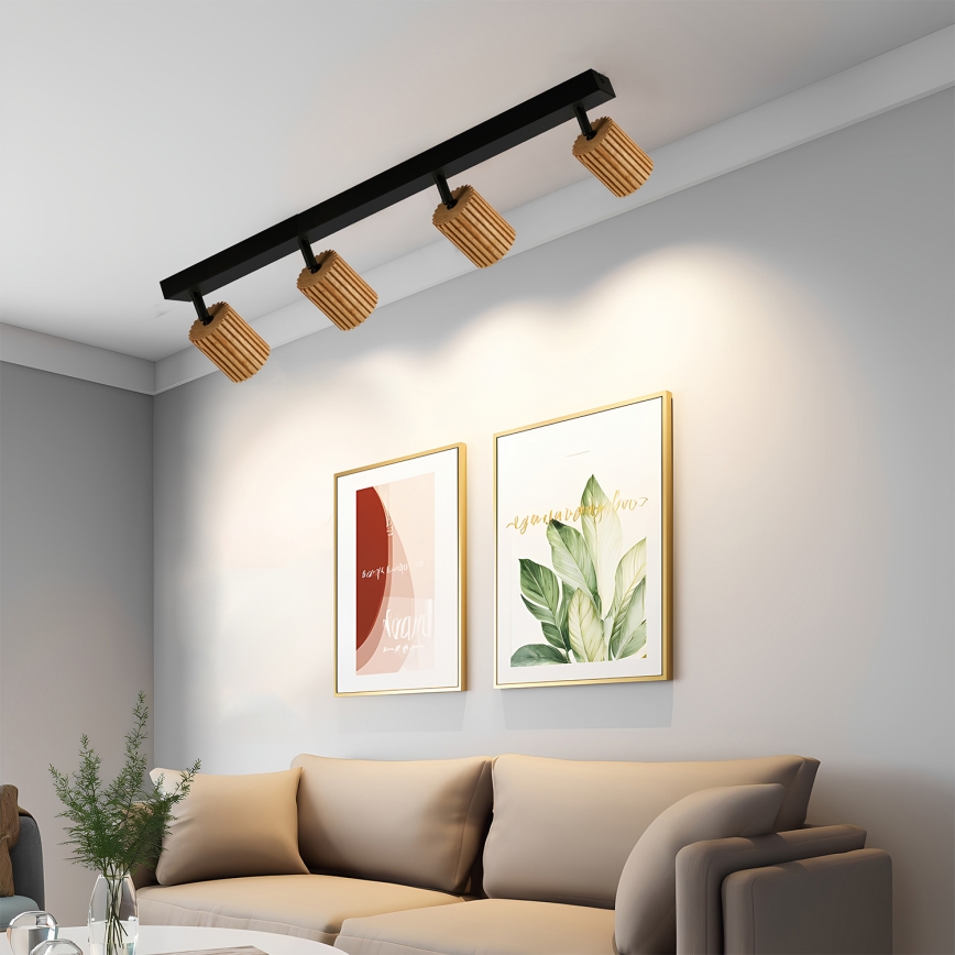 Brilagi - Faretto MODERN WOOD 4xGU10/8W/230V legno di caucciù/nero