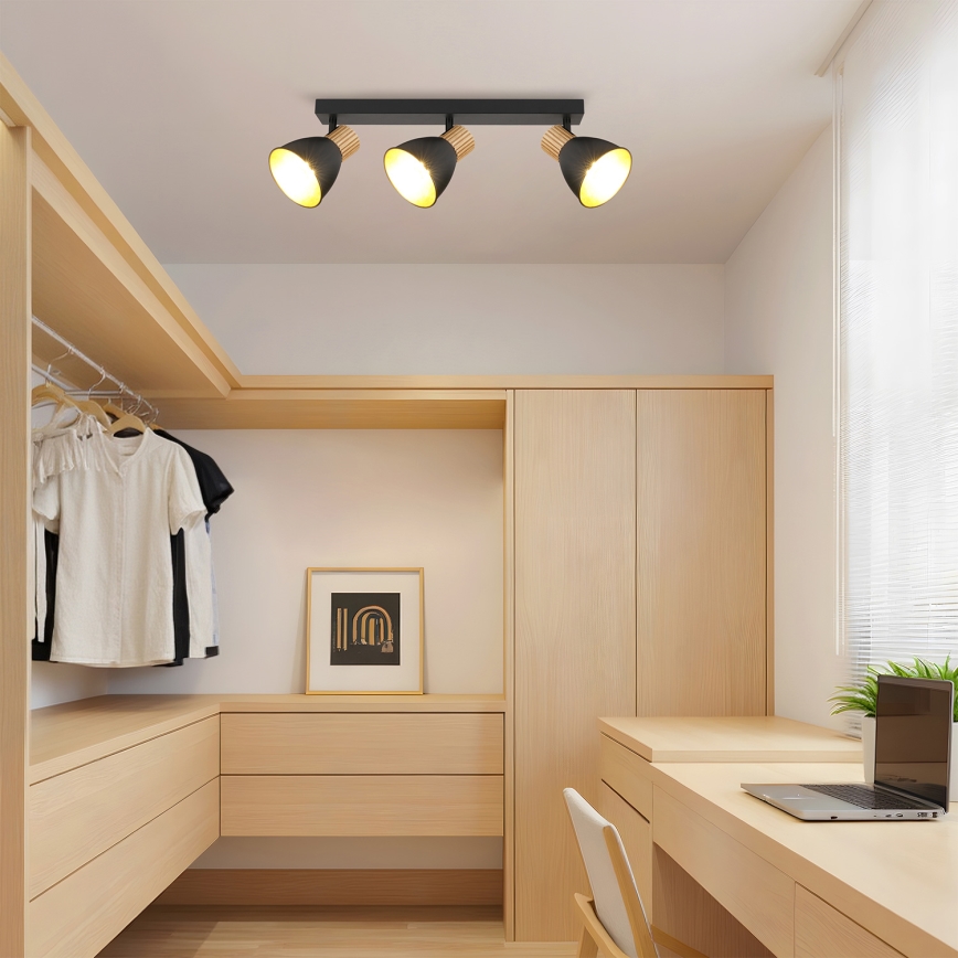 Brilagi - Faretto ODENSE 3xE14/10W/230V legno di caucciù/nero