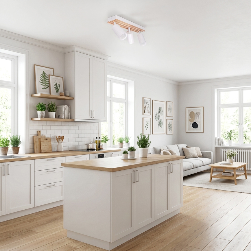 Brilagi - Faretto orientabile SELE WOOD ACOUSTIC 3xGU10/30W/230V bianco/legno