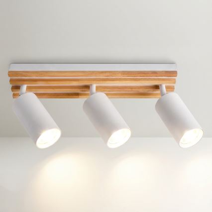 Brilagi - Faretto orientabile SELE WOOD ACOUSTIC 3xGU10/30W/230V bianco/legno