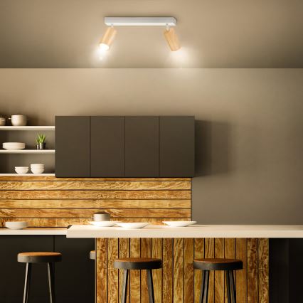 Brilagi - Faretto SELE 2xGU10/30W/230V bianco/decorazioni in rovere