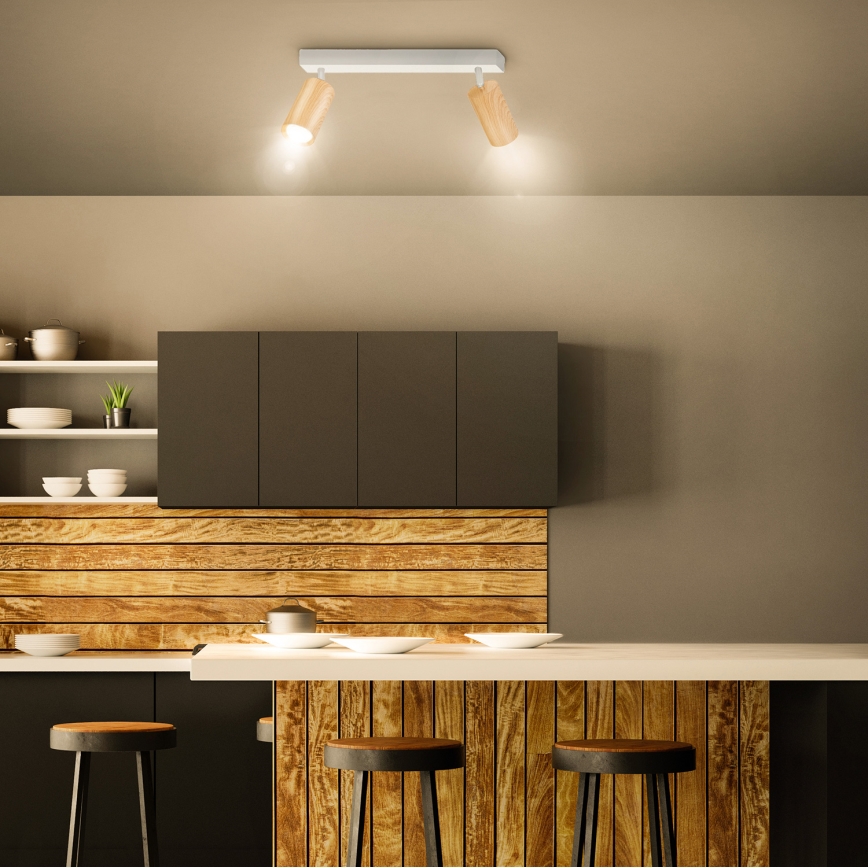 Brilagi - Faretto SELE 2xGU10/30W/230V bianco/decorazioni in rovere