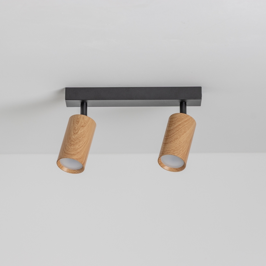 Brilagi - Faretto SELE 2xGU10/30W/230V nero/decorazioni in rovere