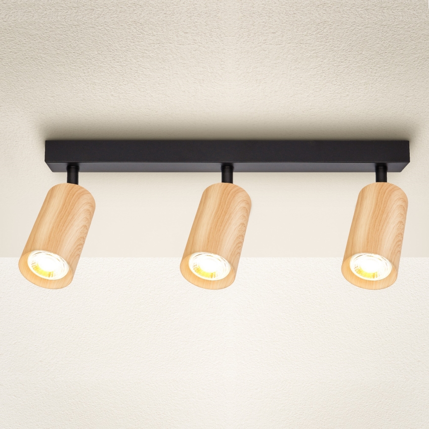Brilagi - Faretto SELE 3xGU10/30W/230V nero/decorazioni in rovere