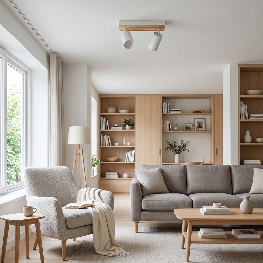 Brilagi - Faretto SELE WOOD 2xGU10/30W/230V bianco/legno