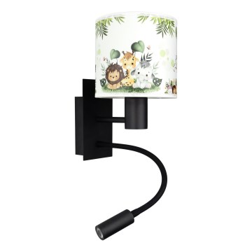 Brilagi - Flexible LED-Kinder-Wandleuchte BOBO 1xE27/25W/230V + LED/3W schwarz/weiß/grün/Dschungel