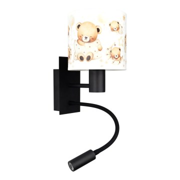 Brilagi - Flexible LED-Kinder-Wandleuchte BOBO 1xE27/25W/230V + LED/3W schwarz/weiß/Teddybären