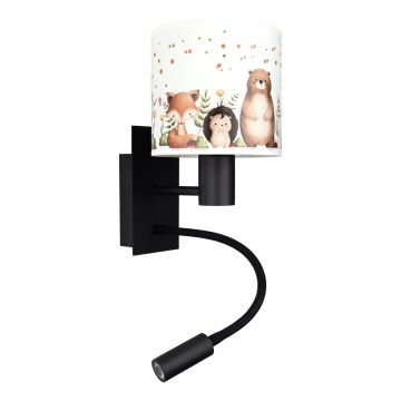 Brilagi - flexible LED-Kinder-Wandleuchte BOBO 1xE27/25W/230V + LED/3W schwarz/weiß/Tiermotive