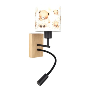 Brilagi - Flexible LED-Kinder-Wandleuchte BOBO WOOD 1xE27/25W/230V + LED/3W Eiche/schwarz/weiß/Teddybären
