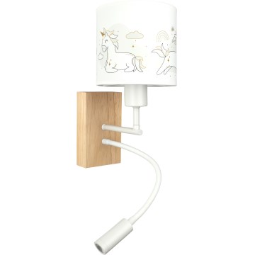 Brilagi - Flexible LED-Kinder-Wandleuchte BOBO WOOD 1xE27/25W/230V + LED/3W Eiche/weiß/Einhörner