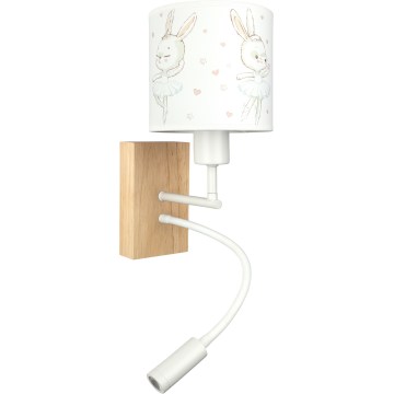 Brilagi - flexible LED-Kinder-Wandleuchte BOBO WOOD 1xE27/25W/230V + LED/3W Eiche/weiß/Häschen