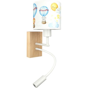 Brilagi - Flexible LED-Kinder-Wandleuchte BOBO WOOD 1xE27/25W/230V + LED/3W Eiche/Weiß/Tiermotive