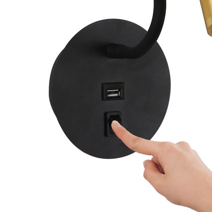 Brilagi - Flexible LED-Wandleuchte mit USB-Anschluss MAYA LED/3W/230V 4000K schwarz/golden