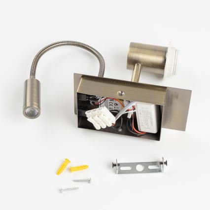 Brilagi - Flexible LED-Wandleuchte NUBILA 1xE27/25W/230V + LED/3W Messing/hellgrau