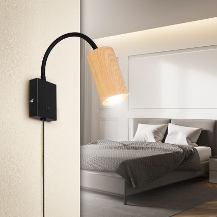 Brilagi - Flexible Wandleuchte mit Schalter SELE 1xGU10/30W/230V schwarz/Eiche-Dekor