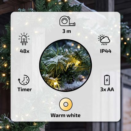 BRILAGI - Ghirlanda natalizia per esterni LED/3xAA 300 cm IP44