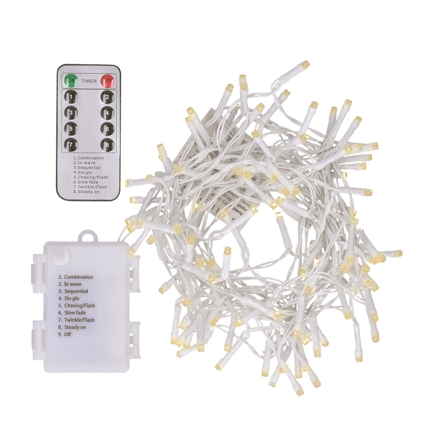 Brilagi - Guirlande de Noël extérieure 120xLED/8 fonctions/3xAA 9,5m blanc IP44 blanc chaud + télécommande
