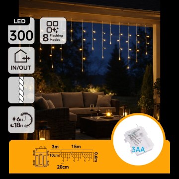 BRILAGI - Guirlande de Noël LED d'extérieur 300xLED/3xAA/8 fonctions 18x0,6m IP44 blanc chaud