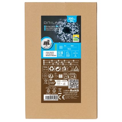BRILAGI - Guirlande solaire de Noël 200 LED/8 fonctions 22m 800 mAh IP65 blanc froid