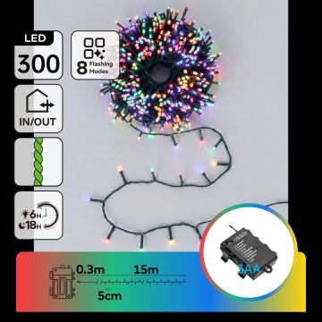 BRILAGI - Guirlande lumineuse LED d'extérieur pour Noël 300xLED/3xAA/8 fonctions 15,3m IP44 multicolore