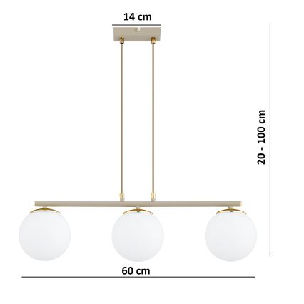 Brilagi - Hängeleuchte an Kabel 3xE27/60W/230V beige/gold