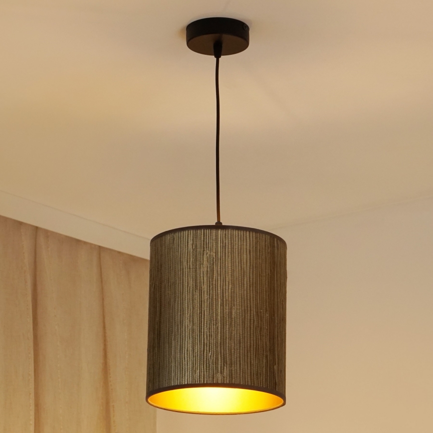 Brilagi - Hängeleuchte an Kabel BOSTON ROLLER 1xE27/15W/230V Ø 21 cm Stroh Braun/Gold