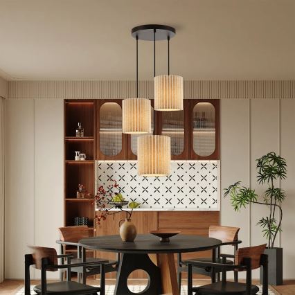 Brilagi - Hängeleuchte an Kabel NORDIC WAVE 3xE27/15W/230V Ø 38 cm Leinen/Schwarz