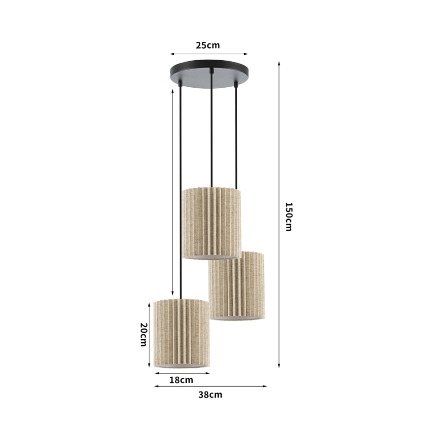 Brilagi - Hängeleuchte an Kabel NORDIC WAVE 3xE27/15W/230V Ø 38 cm Leinen/Schwarz