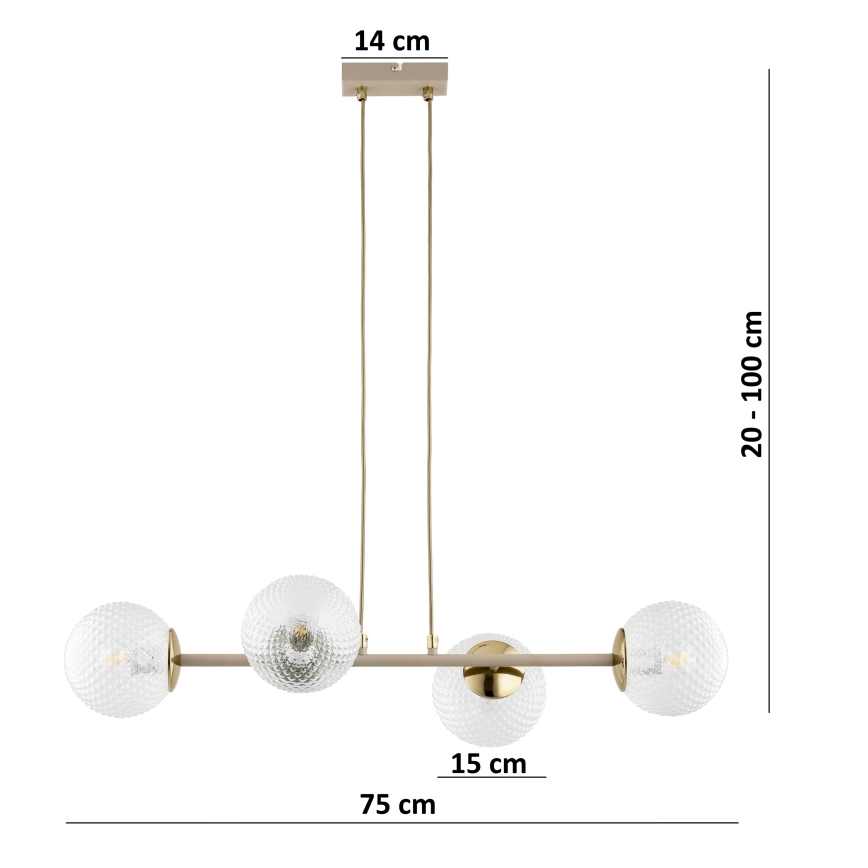 Brilagi - Hängeleuchte an Kabel STELLA 4xE27/60W/230V beige/gold