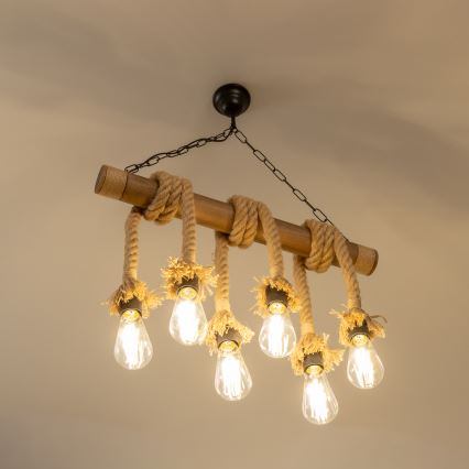 Brilagi - Hängeleuchte an Kette KOS 6xE27/60W/230V Buche