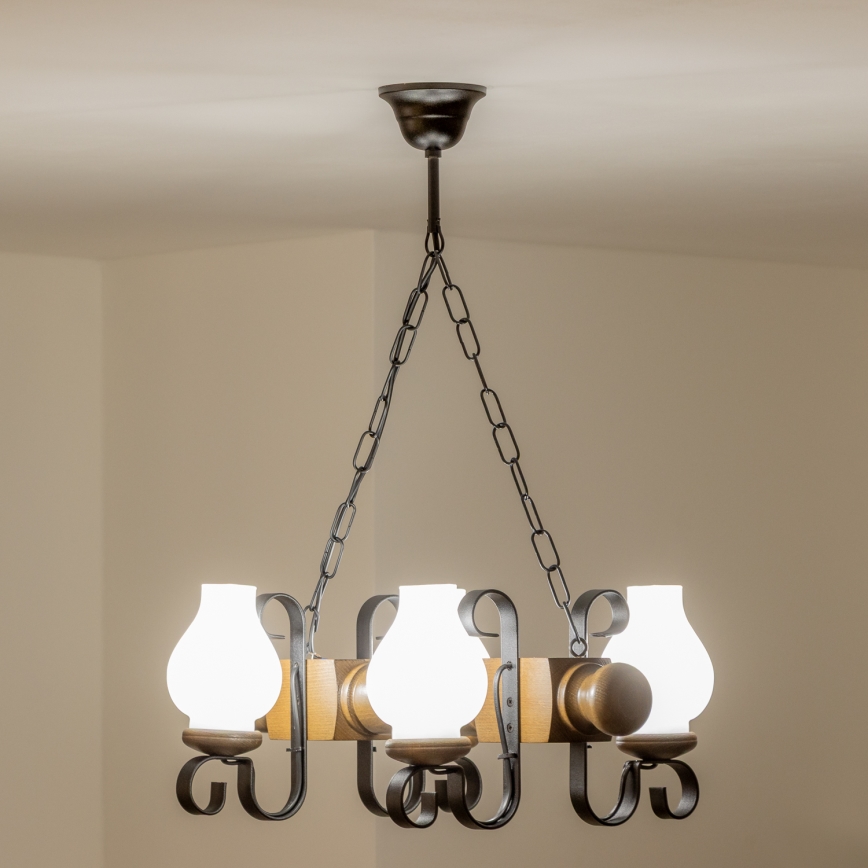Brilagi - Hängeleuchte an Kette RUSTIC 4xE14/40W/230V Buche/Walnuss