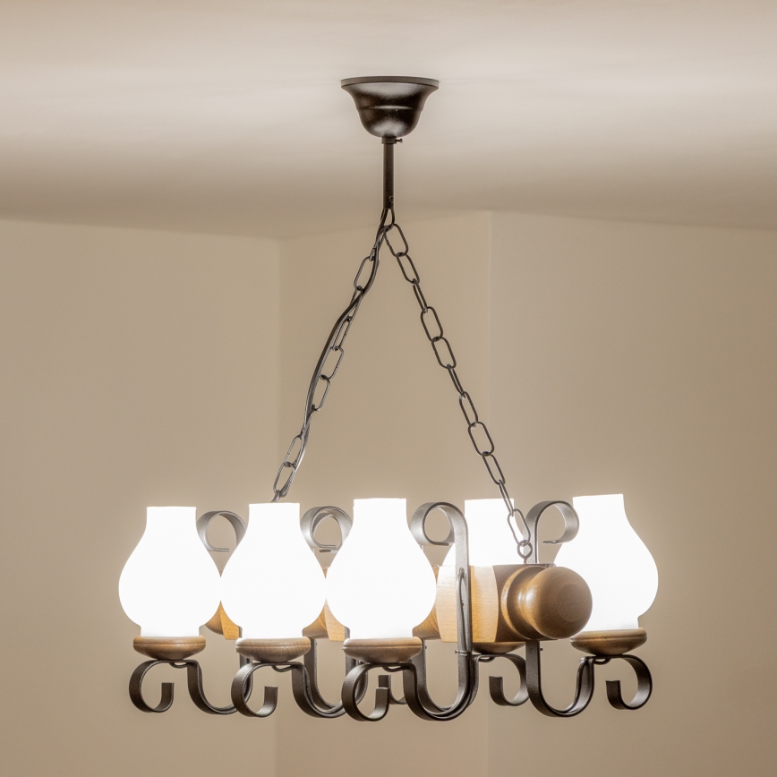 Brilagi - Hängeleuchte an Kette RUSTIC 6xE14/40W/230V Buche/Walnuss
