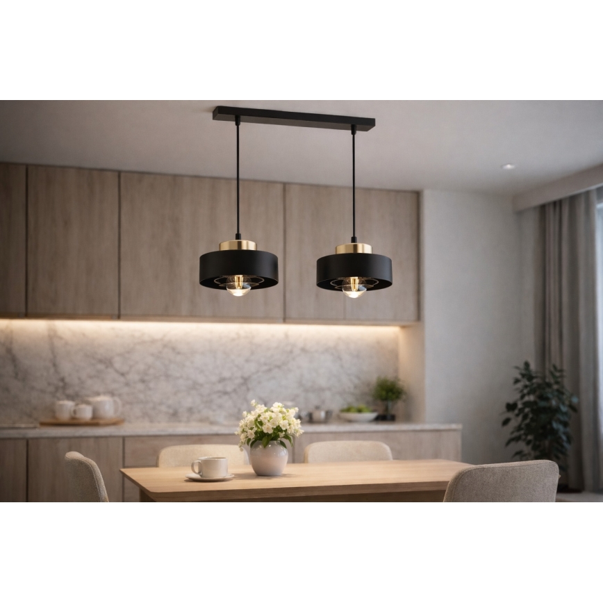 Brilagi - Hängeleuchte mit Kabelaufhängung SPRING 2xE27/60W/230V schwarz/gold
