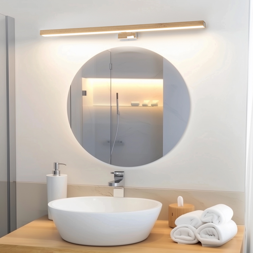 Brilagi - Illuminazione a LED per specchi da bagno WOODY MIRROR LED/15W/230V 90 cm IP44 quercia/cromo lucido
